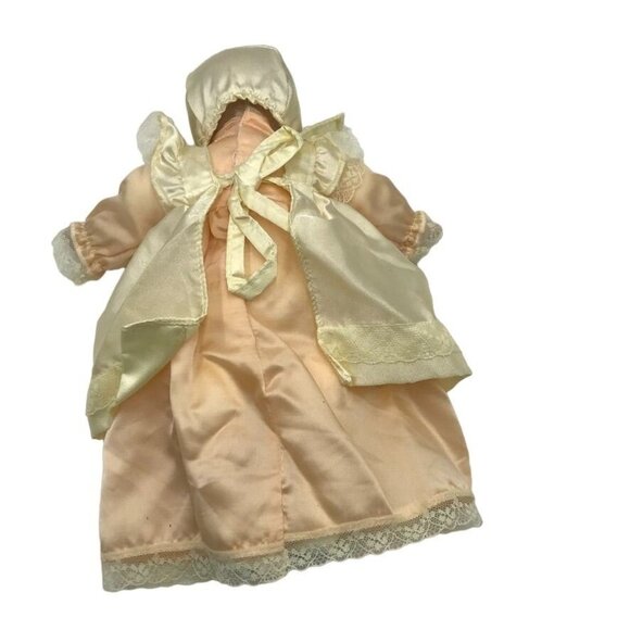 Vintage 80s Porcelain Girl Baby Doll 1987 Enesco Peach Mom Pin Cushion Stand - Picture 7 of 9